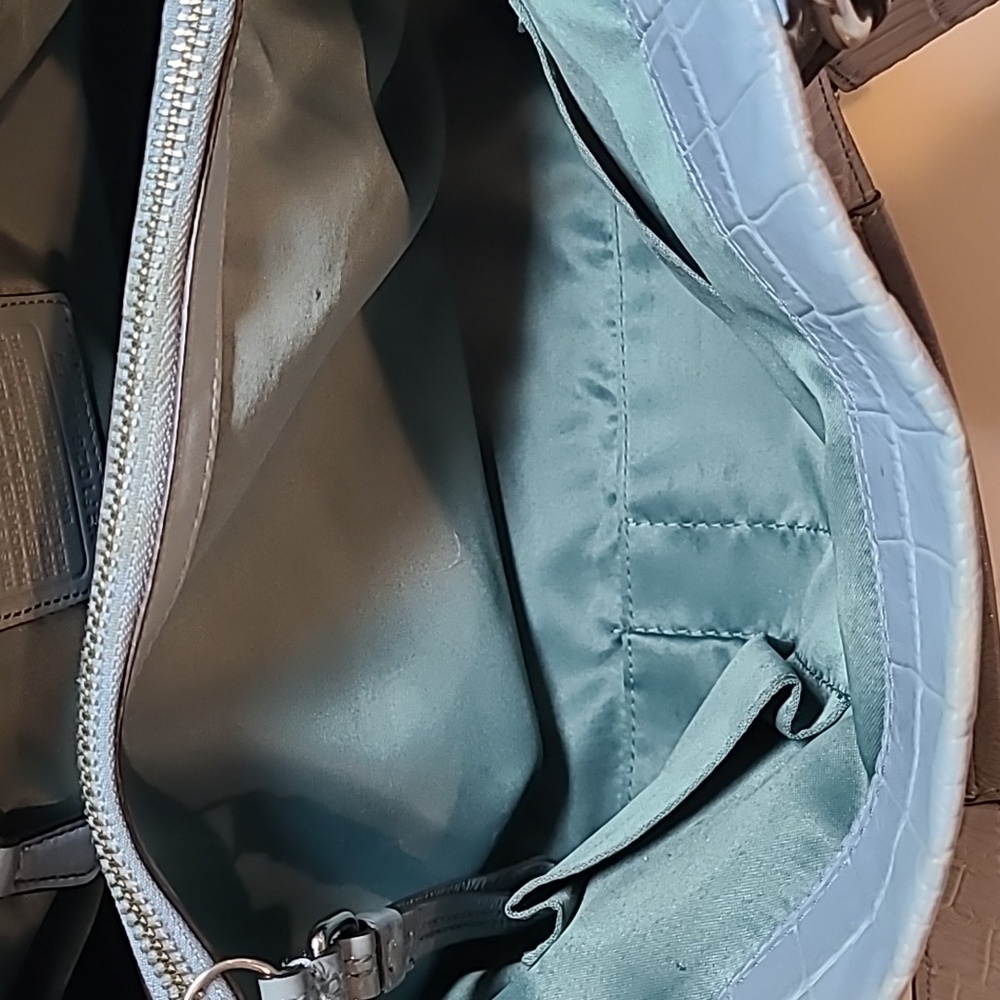 Coach Blue Croc Embossed Leather Carryall Mia Satchel - Picture 7 of 12